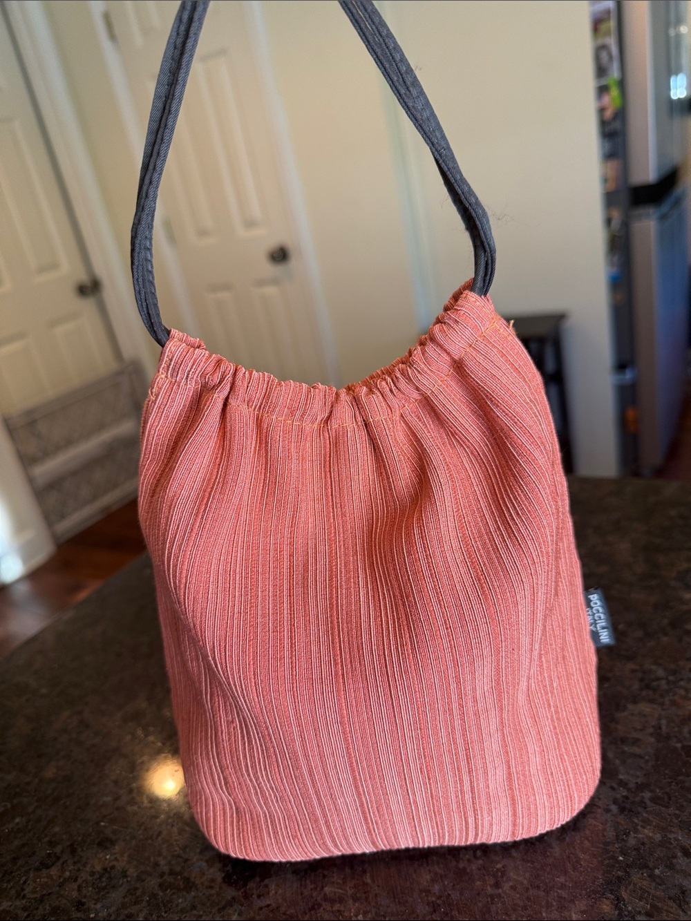 Textured Coral Mini Bag with Black Strap